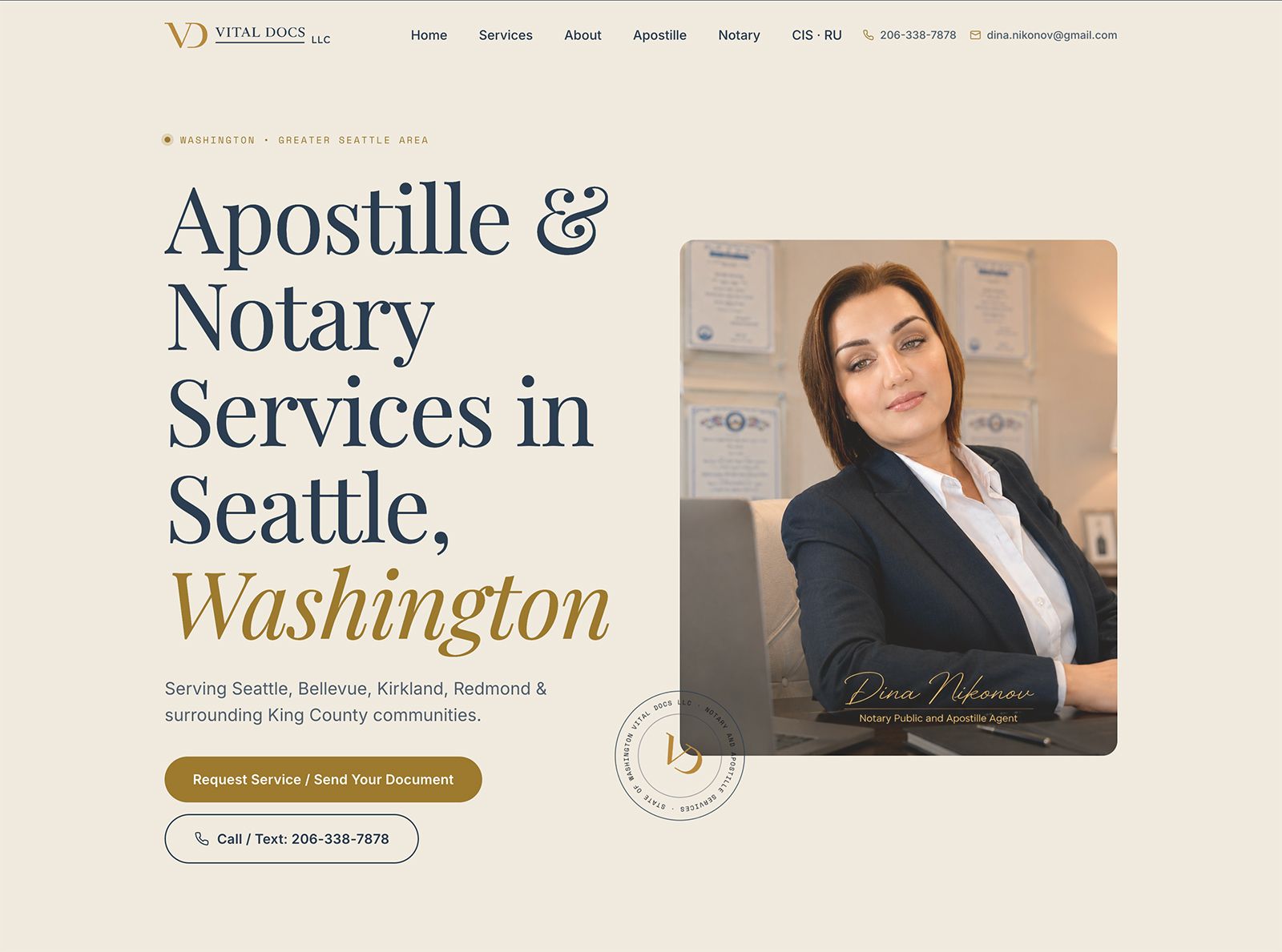 Vital Docs — Legal & notary services website homepage by Infinite Semantic Inc.