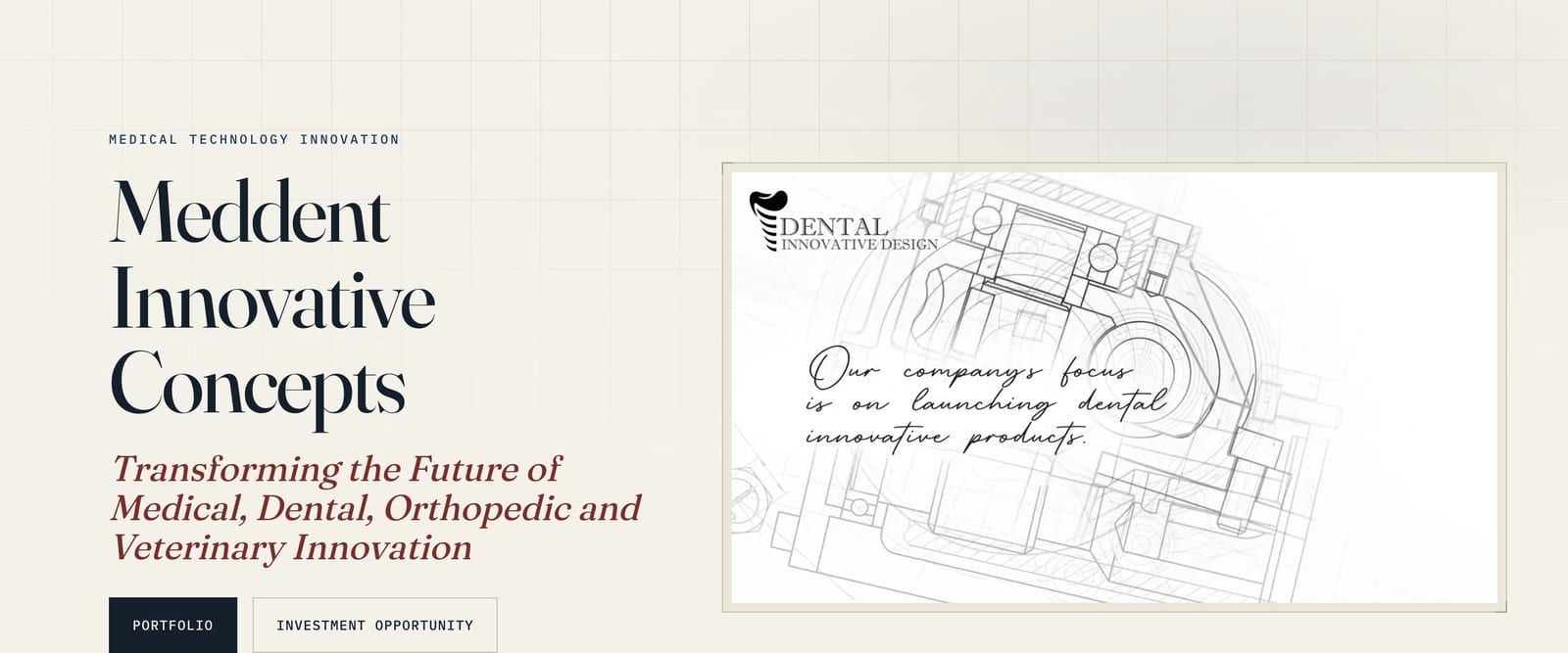 Meddent Innovative Concepts — Medical technology & patent portfolio website homepage by Infinite Semantic Inc.