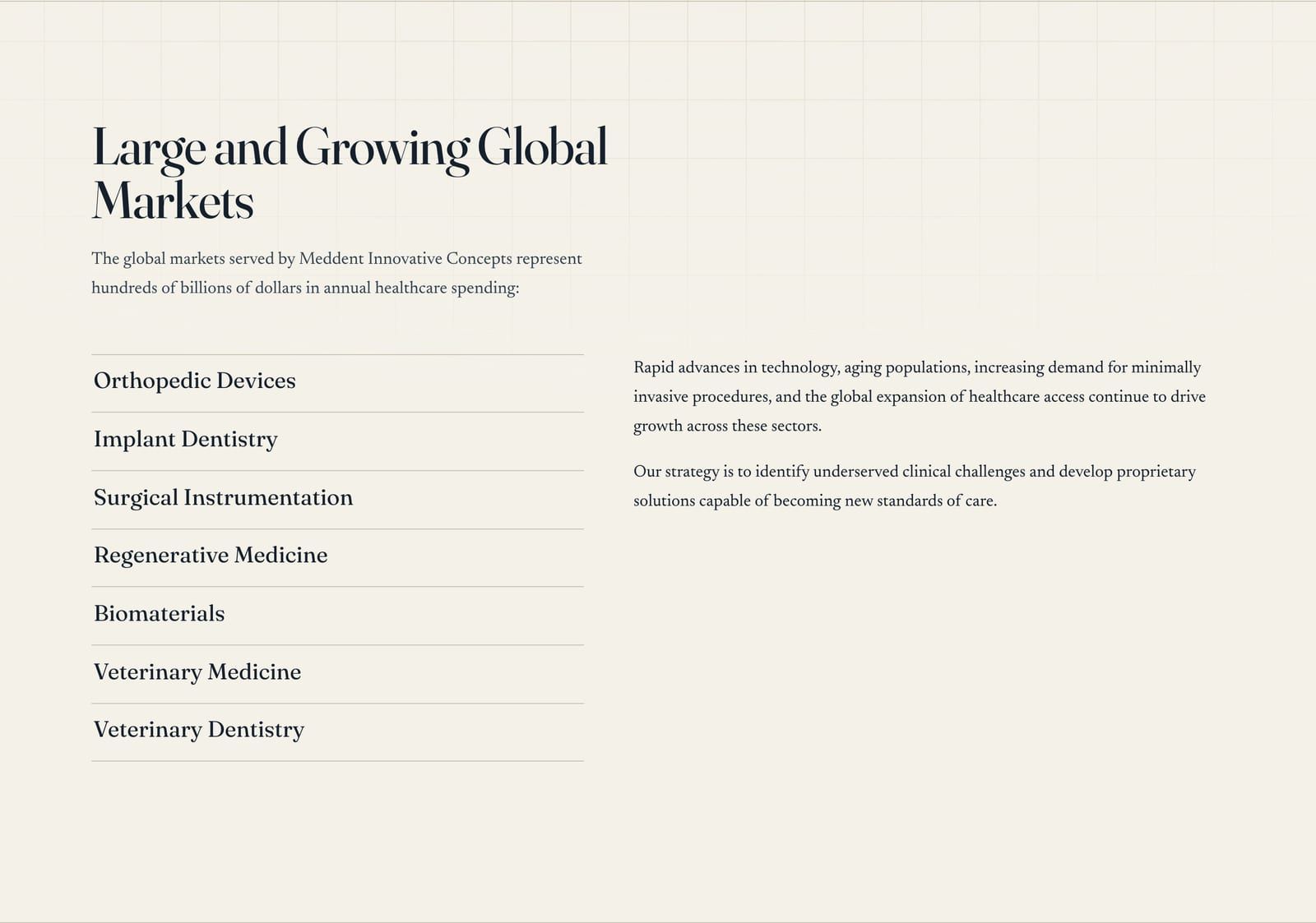 Meddent Innovative Concepts — экран 3 сайта, Медицинские технологии и патентный портфель