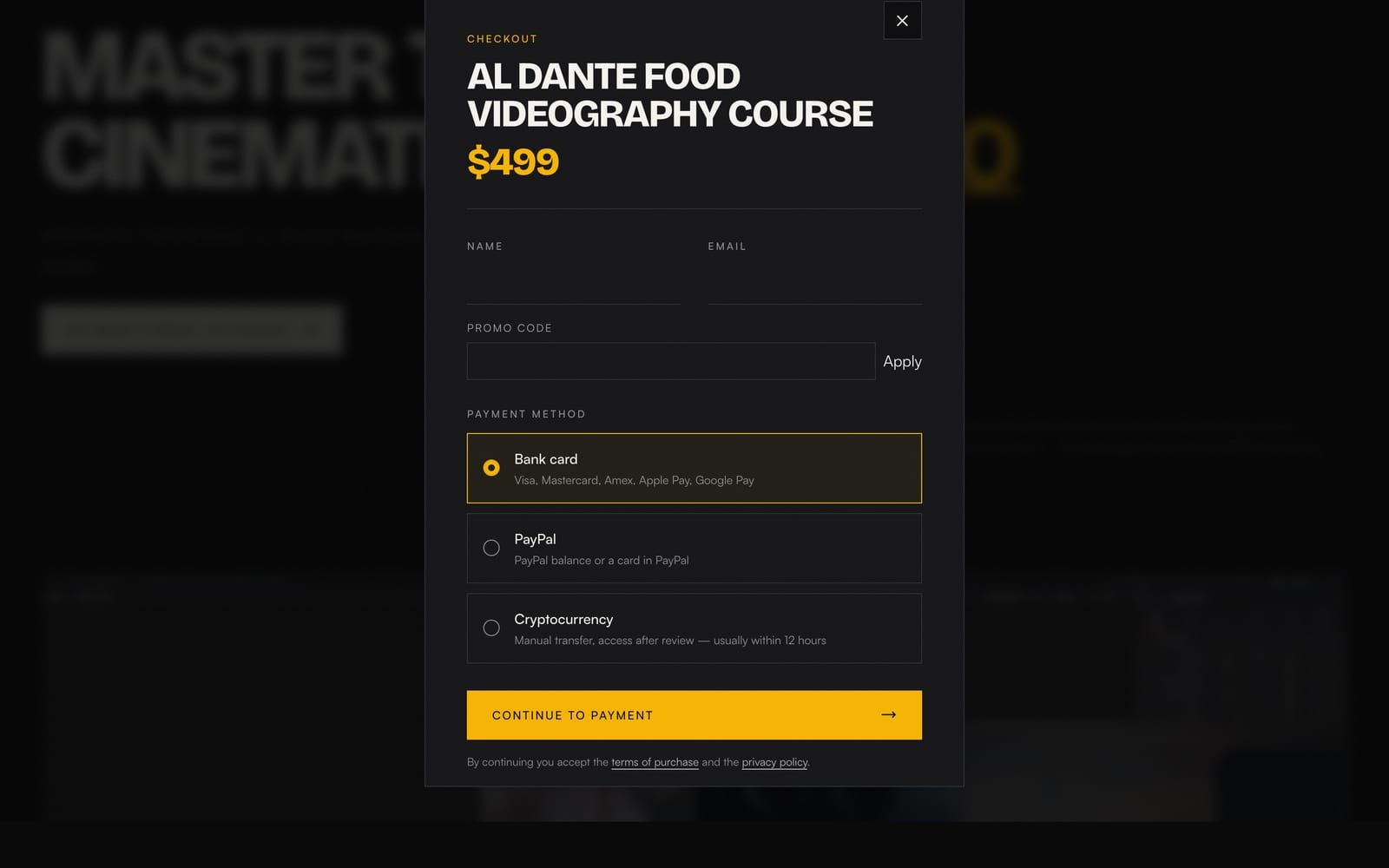 AL Dante — Food cinematography school website by Infinite Semantic Inc., screen 4