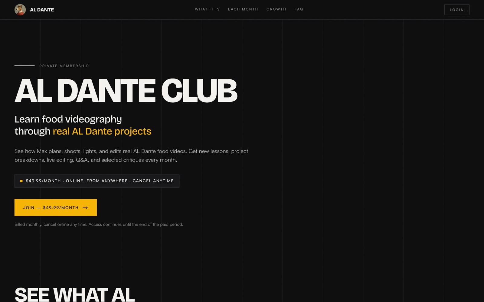 AL Dante — Food cinematography school website by Infinite Semantic Inc., screen 6