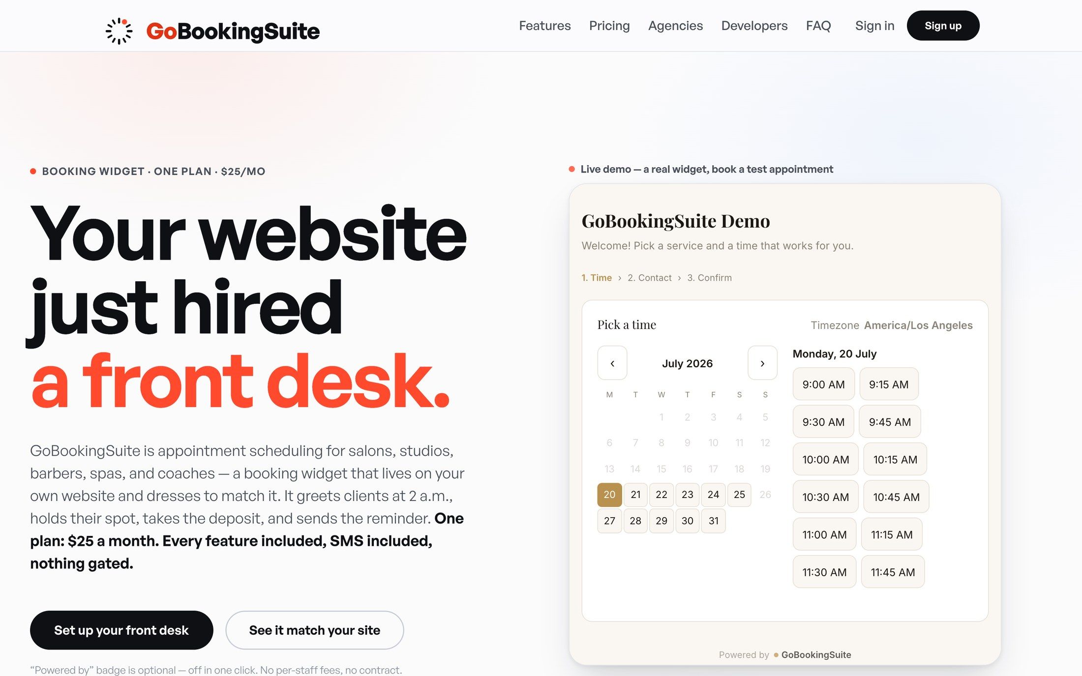 GoBookingSuite booking interface